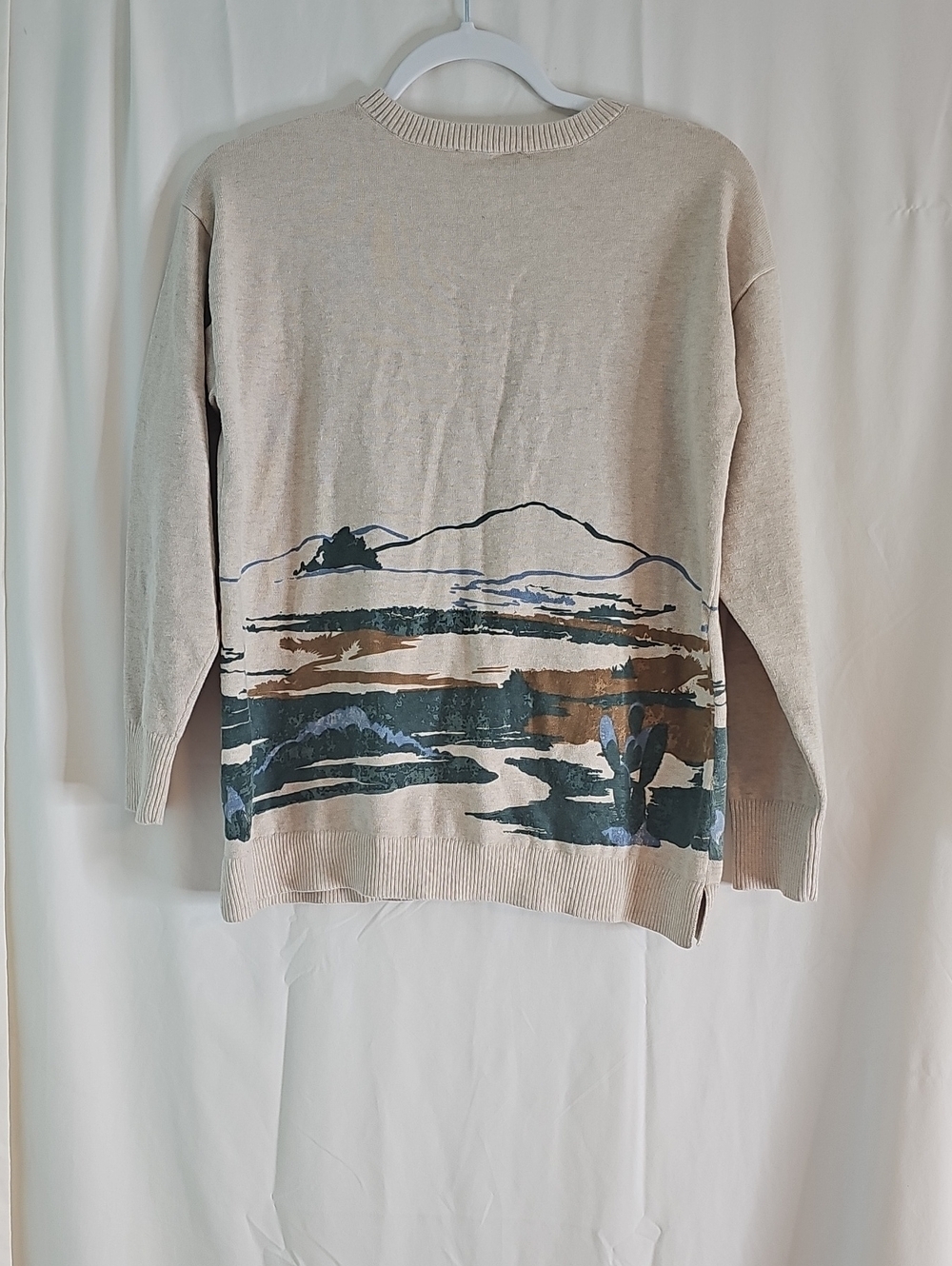 Coldwater Creek 100% Cotton Beige Crewneck Sweater with Horse Print - Picture 4 of 7